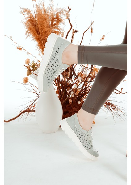 Deri Bağcıklı Baskılı Rahat Kadın Günlük Casual Ayakkabı