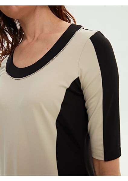 Renk Bloklu Zincir Nakış Detaylı Örme Elbise 66294 fırsatları