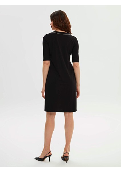 Renk Bloklu Zincir Nakış Detaylı Örme Elbise 66294 indirimleri