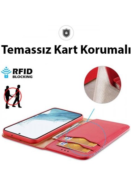 Temassız Kart Korumalı Mıknatıslı Deri Cüzdanlı Samsung Galaxy S23 Kılıf 3 Adet Kart Bölmeli