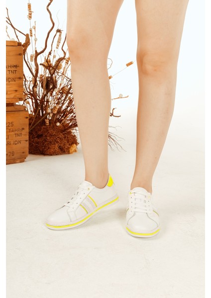 Hakiki Deri Bağcıklı Renkli Rahat Kadın Günlük Yürüyüş Spor Ayakkabı