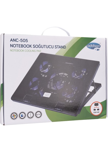 Anc-505 5*Mavi Led Fan 2*Usb 6 Farklı Kademe Ayarı 15"-17" Notebook Soğutucu Stand