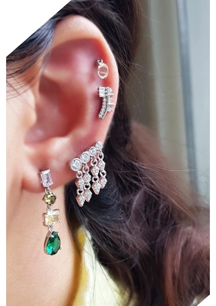 Tekli Ithal Fancy Kesim Yeşil Sarı Sallantılı Gümüş Küpe fiyatları