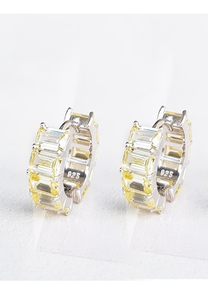 Çift Ithal Baget Sarı Fancy Kesim Halka Gümüş Küpe