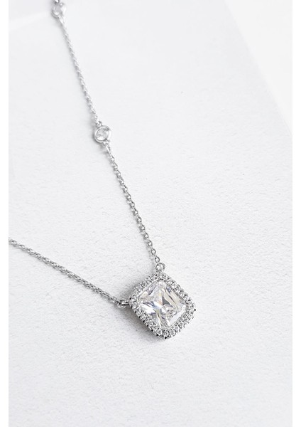 Ithal Mozanit G Color Dikdörtgen Gümüş Kolye