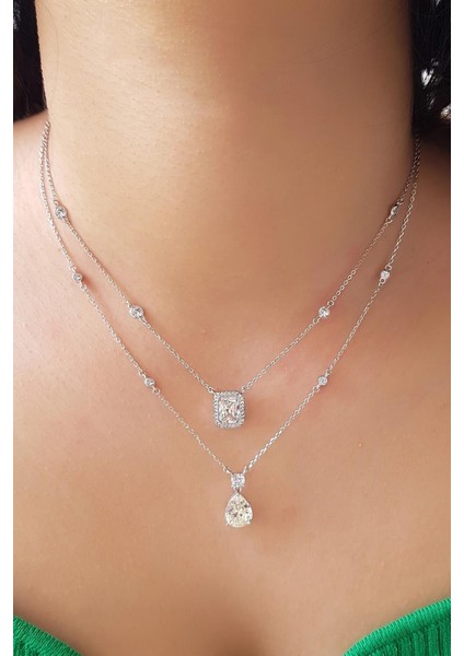 Ithal Mozanit G Color Dikdörtgen Gümüş Kolye fiyatları