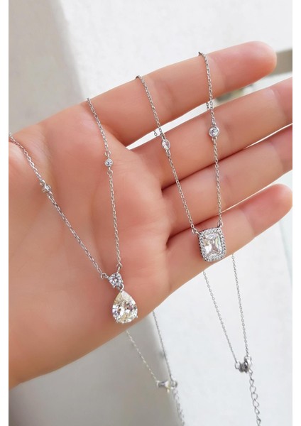 Ithal Mozanit G Color Dikdörtgen Gümüş Kolye modelleri