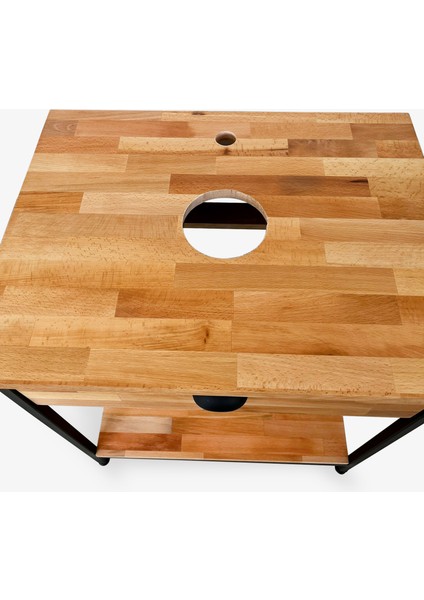 Atölye 10 65 cm Kayın Ahşap Banyo Dolabı Metal Ayaklı ve Çekmeceli Modern Banyo Dolabı indirimleri