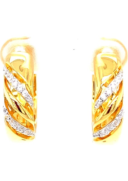 Desenli Gümüş Halka Küpe (Gold)