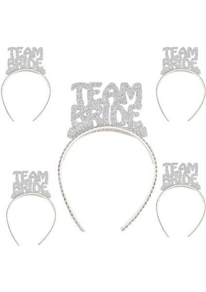 Gümüş Renk Team Bride Yazılı Taç Eva Malzeme Simli Gelin Takımı Nedime Tacı 5 Adet