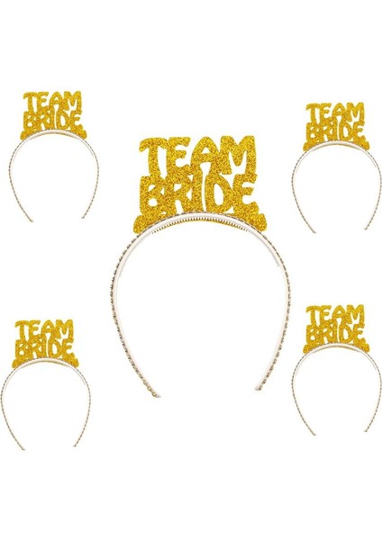Altın Renk Team Bride Yazılı Taç Eva Malzeme Simli Gelin Takımı Nedime Tacı 5 Adet