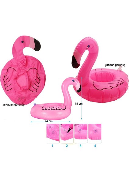 Şişme Flamingo Kuğu Şekilli Şişme Içecek Simidi 24 x 18 cm Pembe Renk 1 Adet Hawai