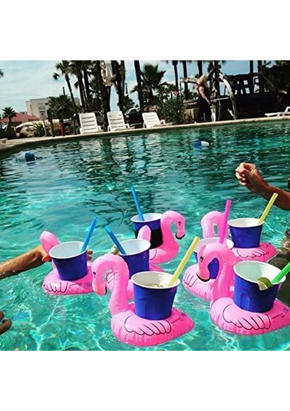 Şişme Flamingo Kuğu Şekilli Şişme Içecek Simidi 24 x 18 cm Pembe Renk 1 Adet Hawai modelleri