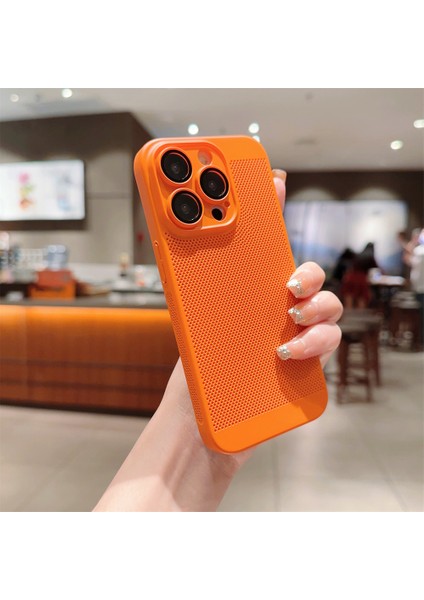 Apple iPhone 14 Pro Kılıf Rubber Delikli Hava Alan Mat Silikon Arka Kapak Turuncu