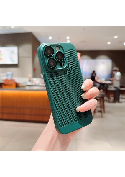 Apple iPhone 12 Pro Kılıf Rubber Delikli Hava Alan Mat Silikon Arka Kapak Koyu Yeşil