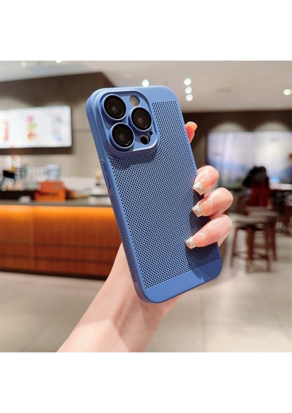 Apple iPhone 14 Kılıf Rubber Delikli Hava Alan Mat Silikon Arka Kapak Mavi