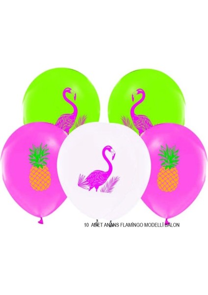 Hula Hawai Partisi Ananas Flamingo Baskılı Latex Balon 10 Adet
