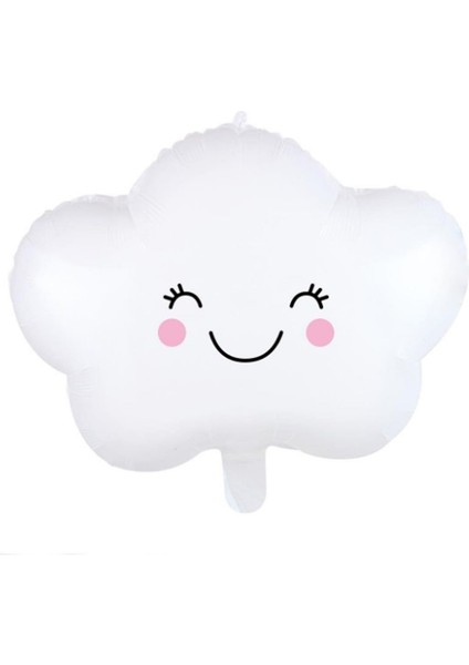 Beyaz Renk Gülen Yüz Bulut Şeklinde Folyo Balon 51 x 35 cm 1 Adet Hawa