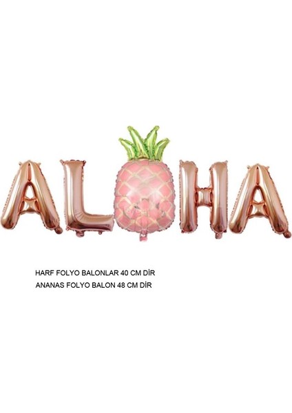 Hawaian Temalı Ananaslı Aloha Yazısı Folyo Balon Rose Gold Renk 1 Adet 40 cm
