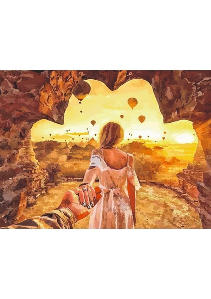 Kapadokyada Gündoğumu Sayılarla Boyama Seti 40X50 cm (Tuvale Gerili)