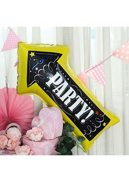 Party! Yazılı Ok Işareti Şeklinde Folyo Balon Sarı Siyah Renk 86 x 50 cm 1 Adet Bride Hawa Hallo Retr