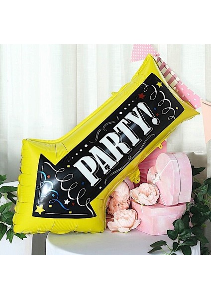 Party! Yazılı Ok Işareti Şeklinde Folyo Balon Sarı Siyah Renk 86 x 50 cm 1 Adet Bride Hawa Hallo Retr