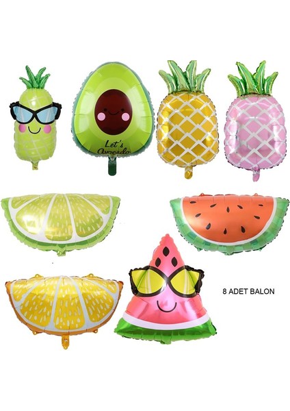 Fruit Limon Karpuz Portakal Ananas Avakado Şeklinde Folyo Balon 8 Adet Haw