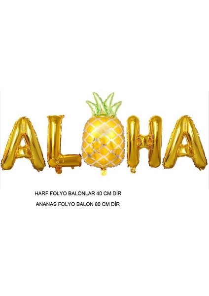 Hawaian Temalı Ananaslı Aloha Yazısı Folyo Balon Altın Renk 1 Adet