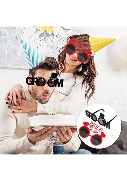 Damat Gelin Konsept Groom ve Bride Yazılı Parti Gözlüğü 2 Adet
