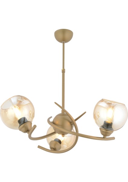 Pireal 3'lü Yuvarlak Eskitme Bal Camlı Modern Oturma Odası Salon Avize
