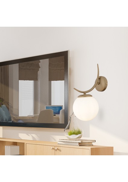 Germaine Tekli Eskitme Beyaz Camlı Modern Yatak Başı, Salon Aplik