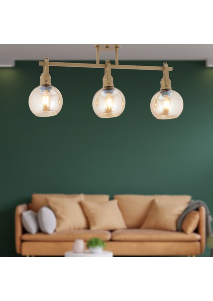 Cherish 3'lü Sıralı Eskitme Bal Camlı Modern Oturma Odası Salon Avize