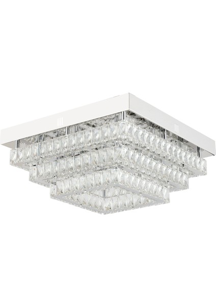 Modina 3 Katlı Krom Ledli 3 Renkli 50 Watt Kristalli Taşlı Modern Tasarım LED kristal Salon Avize