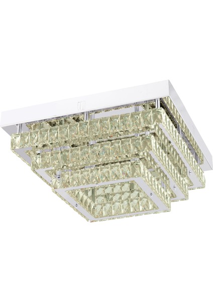Modina 3 Katlı Krom Ledli 3 Renkli 50 Watt Kristalli Taşlı Modern Tasarım LED kristal Salon Avize