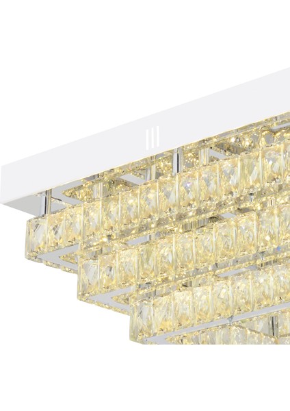 Modina 3 Katlı Krom Ledli 3 Renkli 50 Watt Kristalli Taşlı Modern Tasarım LED kristal Salon Avize