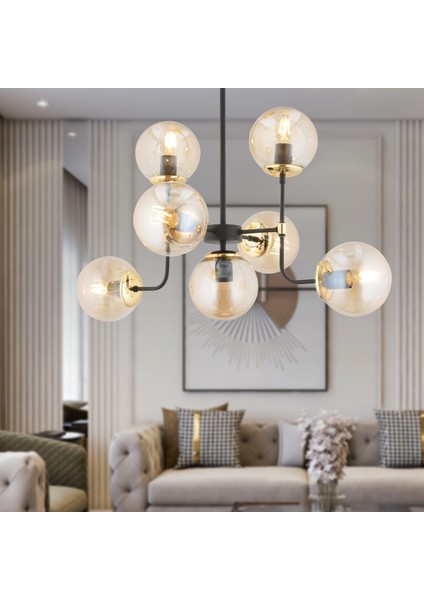 Ece 6'lı Siyah Gold Modern Plafonyer Genç Odası Yatak Odası Salon Avize