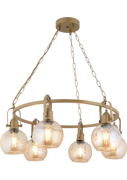 Cherish 6'lı Yuvarlak Eskitme Bal Camlı Modern Oturma Odası Salon Avize modelleri