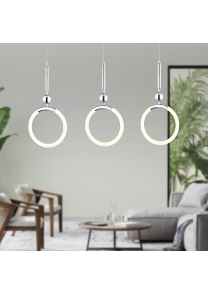Struer 3'lü Sıralı Krom Ledli Modern Koridor, Yatak Odası Salon Sarkıt LED Avize