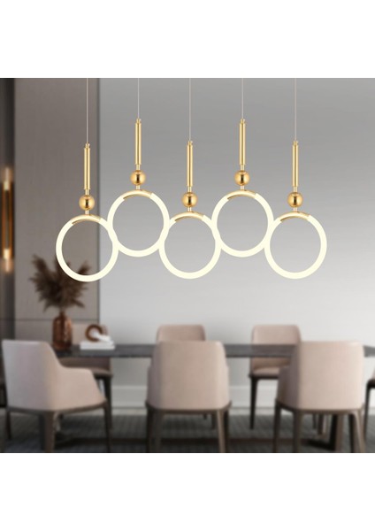 Struer 5'li Sıralı Gold Ledli Modern Koridor, Yatak Odası Salon Sarkıt LED Avize