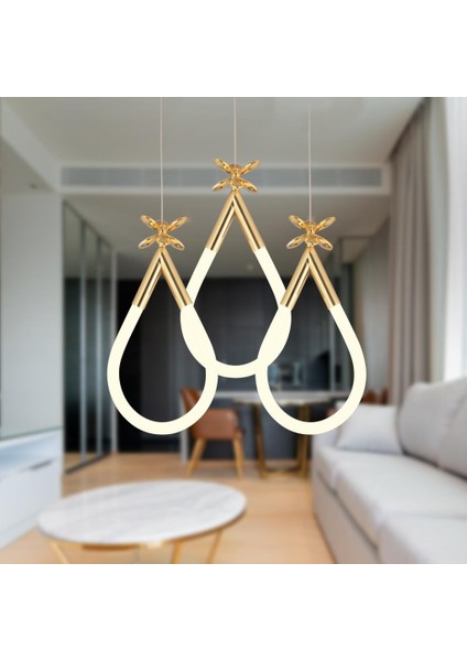 Vojens 3'lü Yuvarlak Gold Ledli Kelebek Detaylı Modern Koridor, Yatak Odası Salon Sarkıt LED Avize