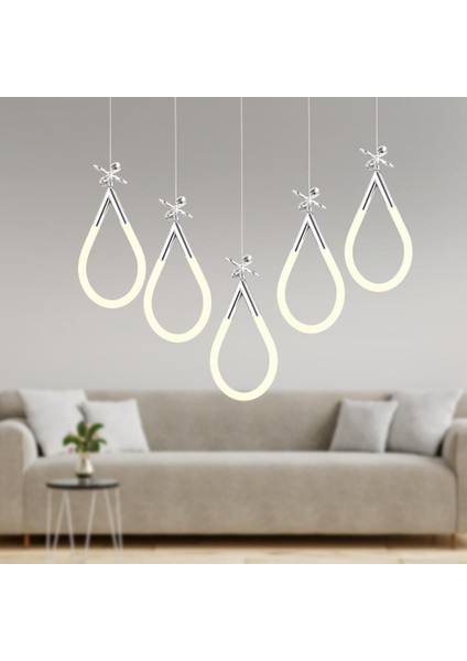 Vojens 5'li Sıralı Krom Ledli Kelebek Detaylı Modern Koridor, Yatak Odası Salon Sarkıt LED Avize