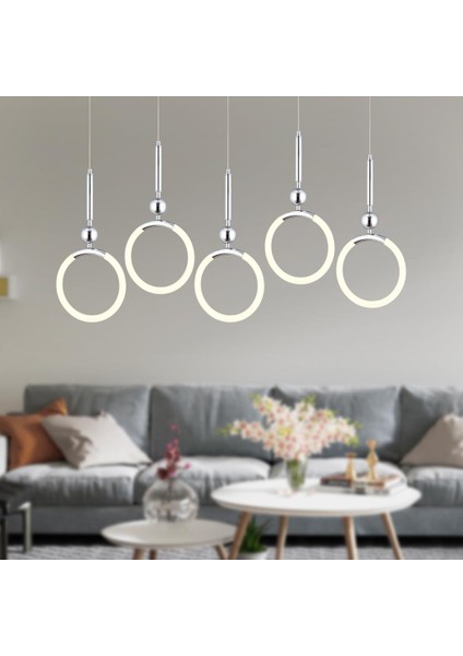 Struer 5'li Sıralı Krom Ledli Modern Koridor, Yatak Odası Salon Sarkıt LED Avize