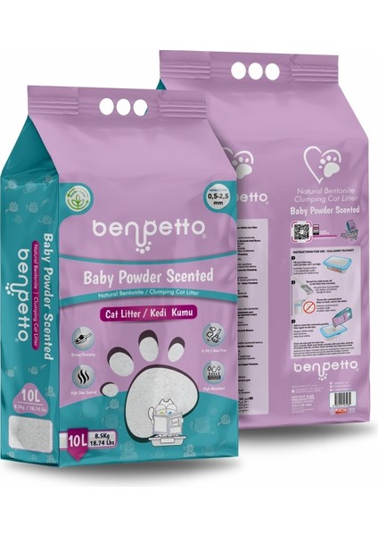 BB250 Bebek Pudra Kokulu Topaklanan Kedi Kumu 10 Lt x 2 Adet