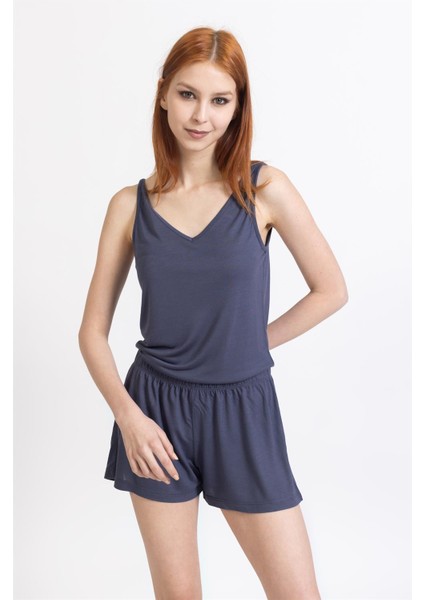 Ja Bayan Askılı Şortlu Pijama Takımı Lacivert
