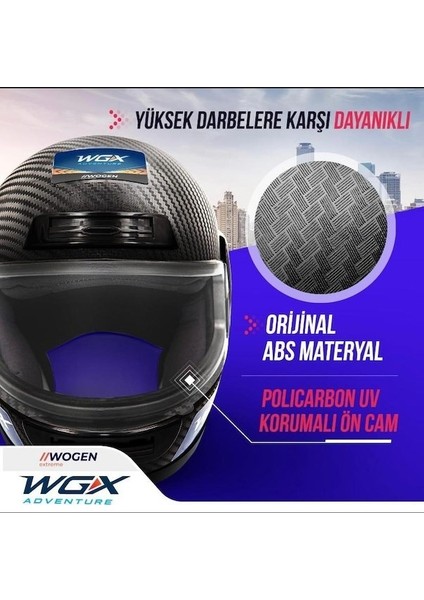 Carbon Desen Motosiklet Kaskı Kapalı Siyah (L)