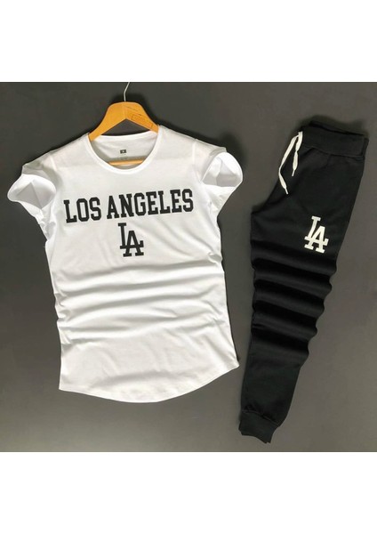 Büyük Beden Özel Tasarım La Baskılı %100 Pamuk Kısa Kollu Yazlık Ter Tutmayan Erkek Eşofman Takımı