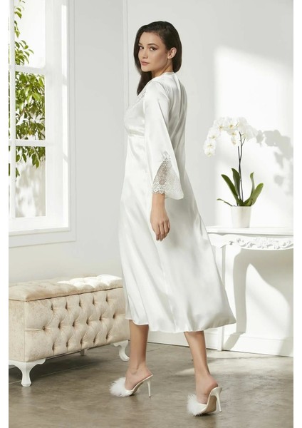 6'lı Kaplı Gecelik Sabahlık Set 6425 Ekru