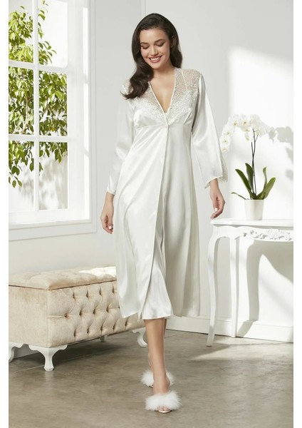 6'lı Kaplı Gecelik Sabahlık Set 6425 Ekru indirimleri