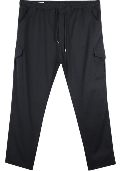 Kargo Cepli Büyük Beden Gabardin Pantolon Siyah