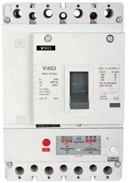 4X250 Amper 4 Kutuplu 35KA Kaçak Akımlı Kompakt Şalter VMR3-250-SN2